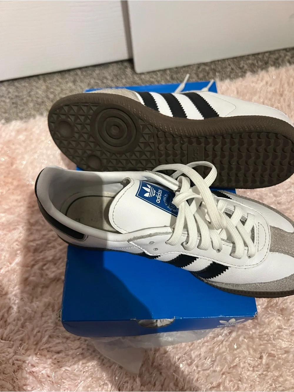 adidas Samba Kids Leather Sneaker - White, Black, Gray